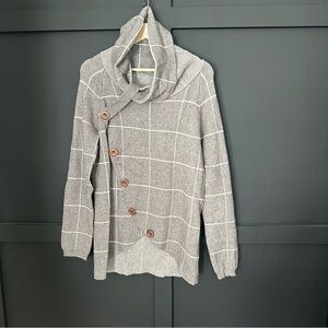 Beautiful and unique, gray and white checked cardigan sweater size large.